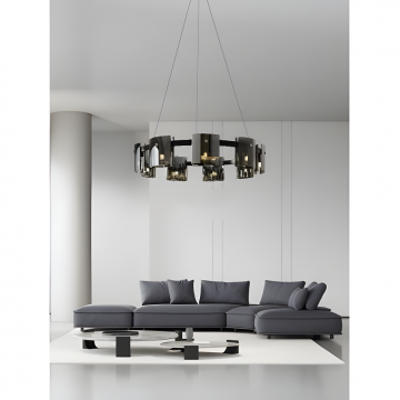 Lustra LED Modernă cu Detalii Metalice, 80cm, Model DM01-6/800C, Negru – Rafinament și Stil în Orice Spațiu