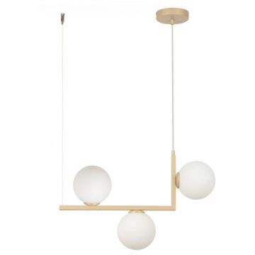 Lustră Modernă de lux – Gold Nordică cu 3 Bile Albe, Model DM-8873-3 – Iluminat Elegant pentru Spații Contemporane