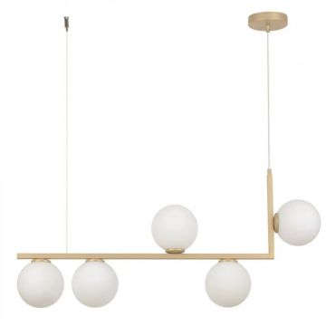 Lustră Modernă de lux – Gold Nordică cu 5 Bile Albe, Model DM-8873-5 – Iluminat Elegant pentru Spații Contemporane
