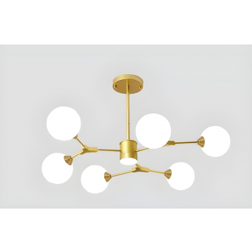 Lustră Modernă, Design Asimetric cu 6 Surse de Iluminare, Auriu/Alb, DM2416/6 – O Alegere Sofisticată pentru Decorul Tău