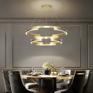 Lustră Premium Aurie Tip Pendul DM9145/600+400 – 3 Tipuri de Lumină cu Telecomandă, Înălțime Ajustabilă, 85W, – Eleganță în Stil Modern