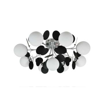 Lustră Premium Suspendată, Metal Crom, 9xE27, Globuri Acril Alb Mat, D860mm, DM-Y3006/8+1 – Stil și Rafinament pentru Orice Spațiu