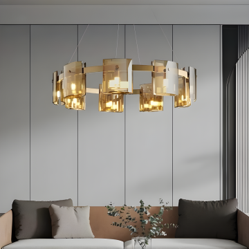 Lustră suspendată Aurie cu Design Metallic pentru un decor elegant, 80 cm, DM01-6/800C.