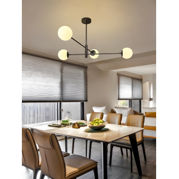 Lustră Suspendată cu 4 Globuri, Design Cu Bile Elegant, Neagră, Model DM8837-4