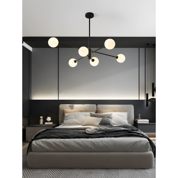 Lustră Suspendată de Lux, Neagră cu 6 Globuri, Design Cu Bile Elegant, Model DM8837-6