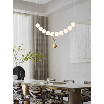 Lustră Suspendată Elegantă, Design Arcuit cu Perle Luminoase, Finisaj Auriu, DM788-10 L – Rafinament și Stil pentru Sufragerie și Living