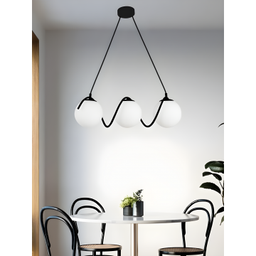Lustră Suspendată Modernă Albă Mată cu 3 Globuri – Eleganță și Versatilitate pentru Spații Contemporane, Model DM165/3 BK