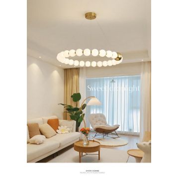 Lustră Suspendată Modernă cu Inel Circular și Sfere Mate, DM788-15 – Rafinament și Performanță în Iluminat de Înaltă Calitate