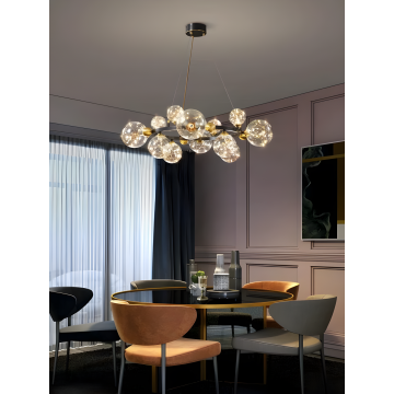 Lustră Suspendată Neagră din Sticlă cu 12 Globuri – Eleganță Modernă pentru Orice Interior, Model DM-G4066-12