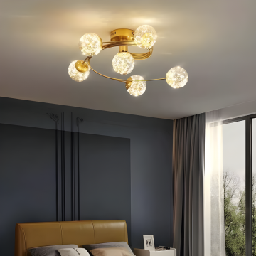 Lustrăde Lux Aurie cu 6 Surse de Iluminare – Un Accent Modern și Funcțional pentru Spații Interioare, Model DM3396-6