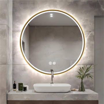 Oglindă LED Circulară, Design Inteligent DM016, Auriu – Eleganță și Iluminare Modernă pentru Orice Spațiu