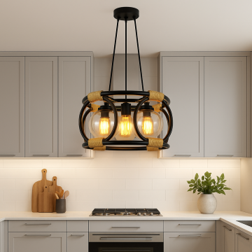 Pendul Rustic DM Living Elegant, Model DM5705-3 Cu Abajururi De Calitate – Design Modern Și Funcțional, Perfect Pentru Spații De Locuit Moderne