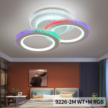 Plafonieră LED modernă cu inele suprapuse și telecomandă RGB – DM9226/2M – Iluminare flexibilă și design contemporan pentru orice încăpere.