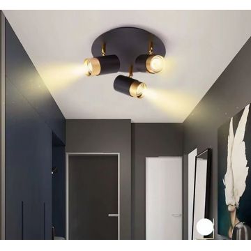 Aplica De Tavan Cu 3 Spoturi Direcționale De Lux DM3007-3 Negru/Auriu – Iluminat Elegant Și Design Modern, Ideală Pentru Interioare Rafinate