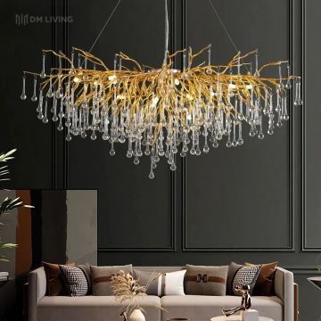Candelabru Artistic, 120x60cm, cu Cristale și Structură Aurie, DM Luxury Dining 1200×600 – Alegere Elegantă pentru Living, Salon sau Dining