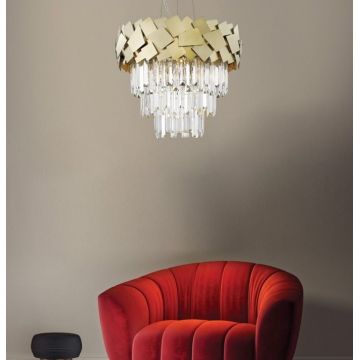 Candelabru din Cristal, Finisaj Gold, DM 17-50cm – Iluminare Elegantă și Opulentă pentru Spații Premium