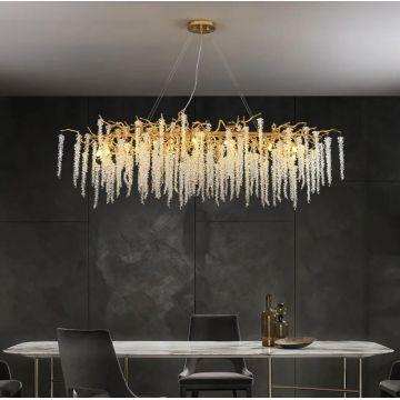Candelabru LED Contemporan, Alungit, cu Elemente de Cristal, DM Luxury 1600 – Iluminare Elegantă și Rafinament pentru Spații Premium