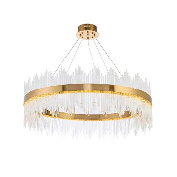 Candelabru LED Suspendat cu Formă de Inel Auriu 60x60x70cm – Potrivit pentru Spații Generoase și Contemporane