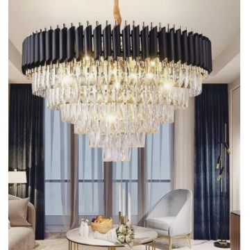Candelabru Modern Cristal Black Panther 800 – Design Premium și Iluminare Strălucitoare pentru Ambianțe Stilate