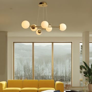 Candelabru Modern cu 6 Surse de Iluminare și Detalii Auriu/Alb DM5045/6 – Design Unic pentru Camerele Tale