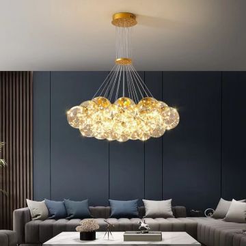 Lustra Auriu Tip Pendul DM5171/19, Cu 19 Abajururi – Perfectă pentru Un Design De Lux în Camerele Dumneavoastră