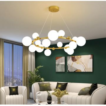 Lustră cu 12 Puncte de Iluminat, Model DM5070/12 Auriu/Alb – Design Elegant din Cupru pentru Un Ambient Luxos
