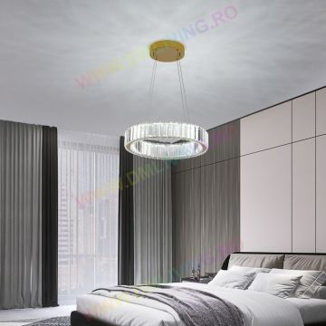 Lustră de Lux Auriu cu Cristale și Design Circular DM 7102-400GD – Perfectă pentru Livinguri Stilate și Atmosfere Rafinate