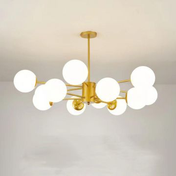 Lustră de Lux Modernă cu 12 Surse de Iluminare, Auriu – Ideală pentru Livinguri și Saloane de Lux