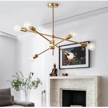 Lustră Geometrică De Lux Cu 6 Surse De Iluminare DM22/6 Auriu – Iluminat Elegant Și Design Modern, Ideală Pentru Interioare Rafinate