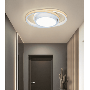 Lustră LED Contemporană cu Inele Suprapuse, Alb – Design Elegant pentru Iluminat Modern Interior