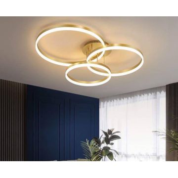 Lustră LED Cu Design Circular Suprapus, Auriu – Perfectă Pentru Crearea Unui Atmosferă Luxoasă În Spațiile Interioare
