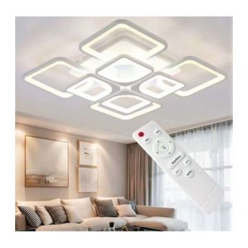 Lustră LED Cu Design Geometric Suprapus, Alb – Iluminare Reglabilă Prin Telecomandă, Ideală Pentru Livinguri Și Dormitoare
