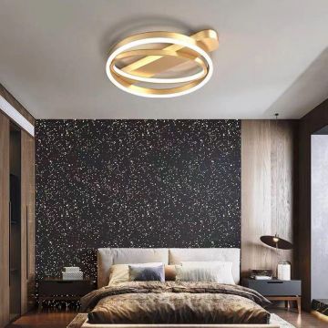 Lustră LED De Lux Auriu, Cu Telecomandă, 3 Tipuri De Lumină, Intensitate Reglabilă, 106W – Iluminare Elegantă Pentru Birou.