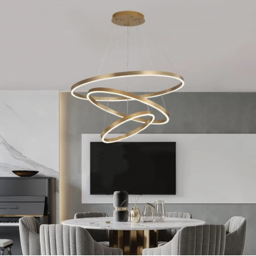 Lustră LED De Lux Auriu – Design Modern Și Flexibil Cu 3 Tipuri De Lumină, Ideală Pentru Dining De Lux