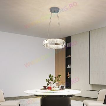 Lustră LED de Lux, Design Circular cu Cristale DM 7102-400CH Argintiu – Perfectă pentru Livinguri și Sufragerii Contemporane