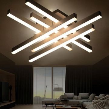 Lustră LED Dimabilă, Design Contemporan, Maro – 3 Tipuri de Lumină pentru Camere de Zi și Dormitoare