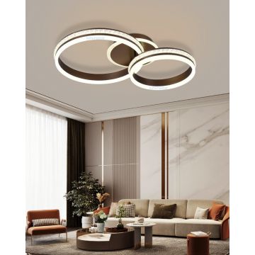 Lustră LED Elegantă cu Design Circular Suprapus, Maro – O Alegere Premium pentru Interioare Rafinate