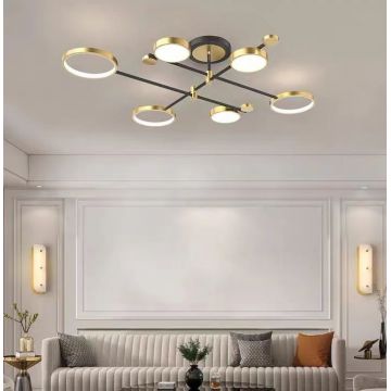 Lustră LED Elegantă DM2035-6 – 3 Tipuri de Lumină și Intensitate Reglabilă pentru Interioare Stilate Negru/Auriu