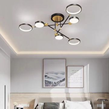 Lustră LED Elegantă DM2036-6 – 3 Tipuri de Lumină și Intensitate Reglabilă pentru Interioare Stilate Negru/Auriu
