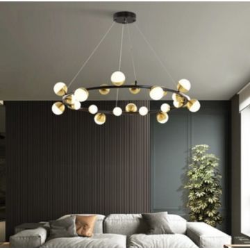 Lustră LED Impresionantă cu 12 Surse de Iluminare, DM6029, Negru/Auriu – Design Rafinant pentru Interioare Stilate