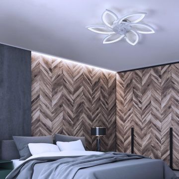 Lustra LED Model DMR9164/6, cu Ventilator si Telecomanda, 3 Tipuri De Lumina, Intensitate Reglabila, 81W, Alb