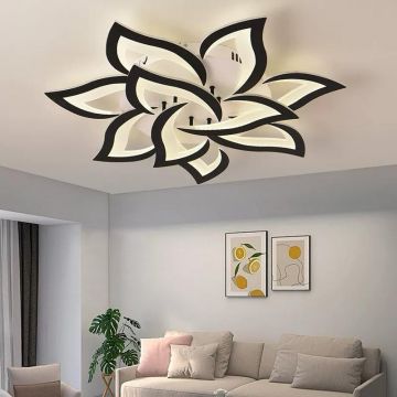 Lustra LED Model DMR9176/7+3, cu Telecomanda, 3 Tipuri de Lumina, Intensitate Reglabila, 84W, Negru