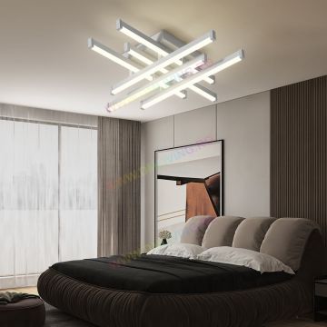 Lustră LED, Model Liniar cu Telecomandă, Alb – Iluminat Reglabil pentru Camere și Birouri Moderne