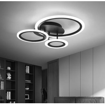 Lustră LED Modernă Circulară Negru DM001-3 – Design Elegant Și Funcționalitate Versatilă, Ideală Pentru Living Contemporan