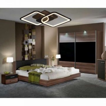 Lustră LED Premium Contemporană cu Telecomandă și Design Geometric Suprapus, Maro – Perfectă pentru Iluminat Eficient și Atmosferă Rafinantă