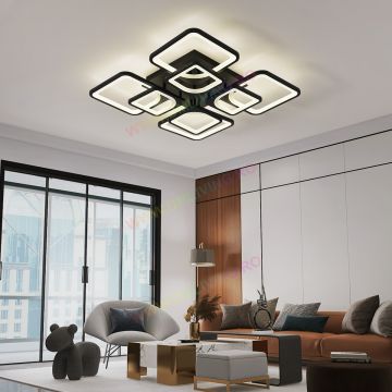 Lustră LED Premium cu Telecomandă, 256W DM6548/4+4-BK, Negru – Perfectă pentru Iluminat Personalizat în Interioare Stilate