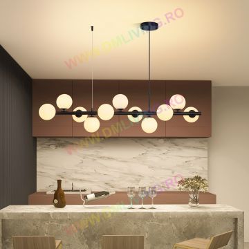 Lustră Modernă cu 11 Surse de Iluminare Negru DM369-11BK – Recomandată pentru Spații Contemporane