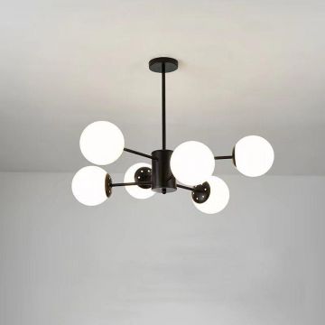 Lustră Modernă cu 6 Surse de Lumină, Negru – Ideală pentru Livinguri și Saloane Elegante