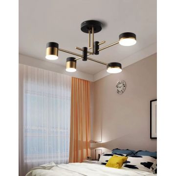 Lustră Modernă cu Surse LED Articulate și Telecomandă, Negru/Auriu, DM-G4215-2+2 – Funcționalitate și Stil pentru Casa Ta