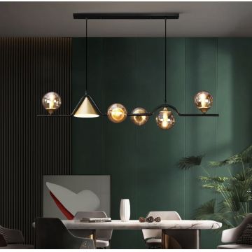 Lustră Modernă de Lux cu 6 Surse de Lumină, DM81052/6 Auriu/Negru – Potrivită pentru Spații de Lux și Birouri
